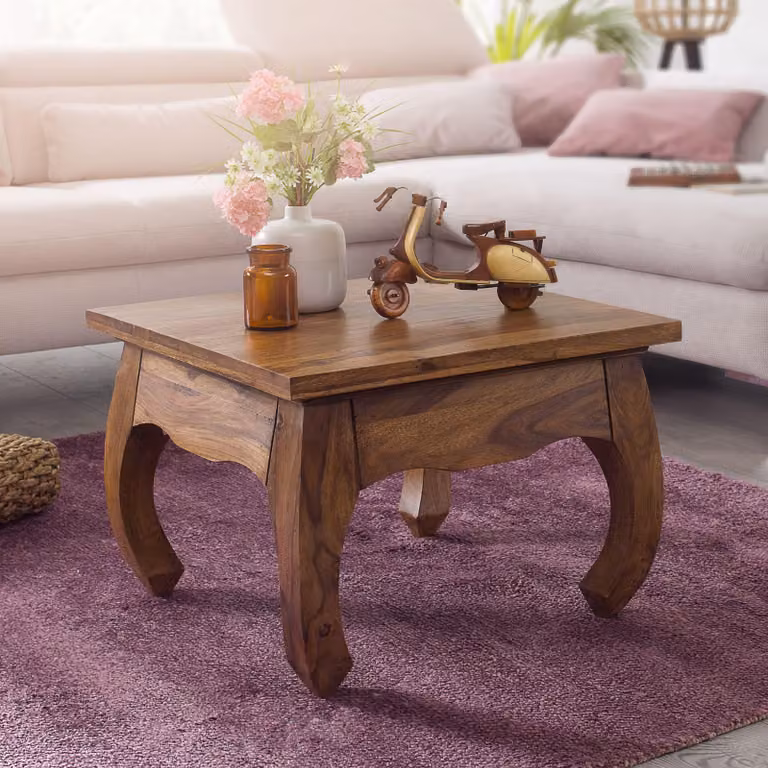 FineBuy Tavolino Opium 60 x 40 x 60 cm in legno massello di sheesham Tavolo da salotto quadrato marrone Tavolo da salotto basso Tavolo da divano