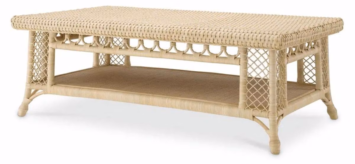 Casa Padrino Tavolino in rattan colori naturali 140 cm - Mobili da salotto in rattan