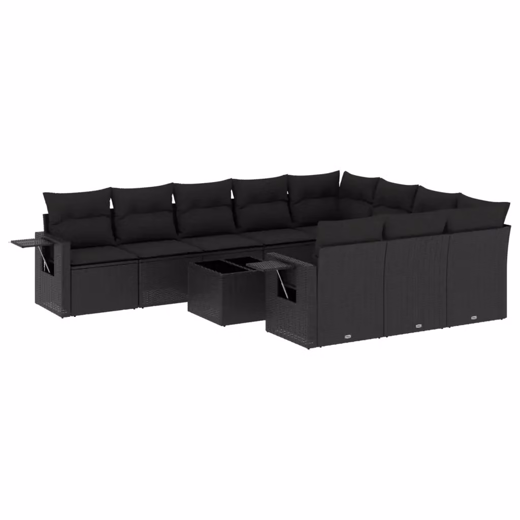 Set di Divani da Giardino vidaXL a Forma di U in Polyrattan Nero con Cuscini e Tavolino da Esterno – 2