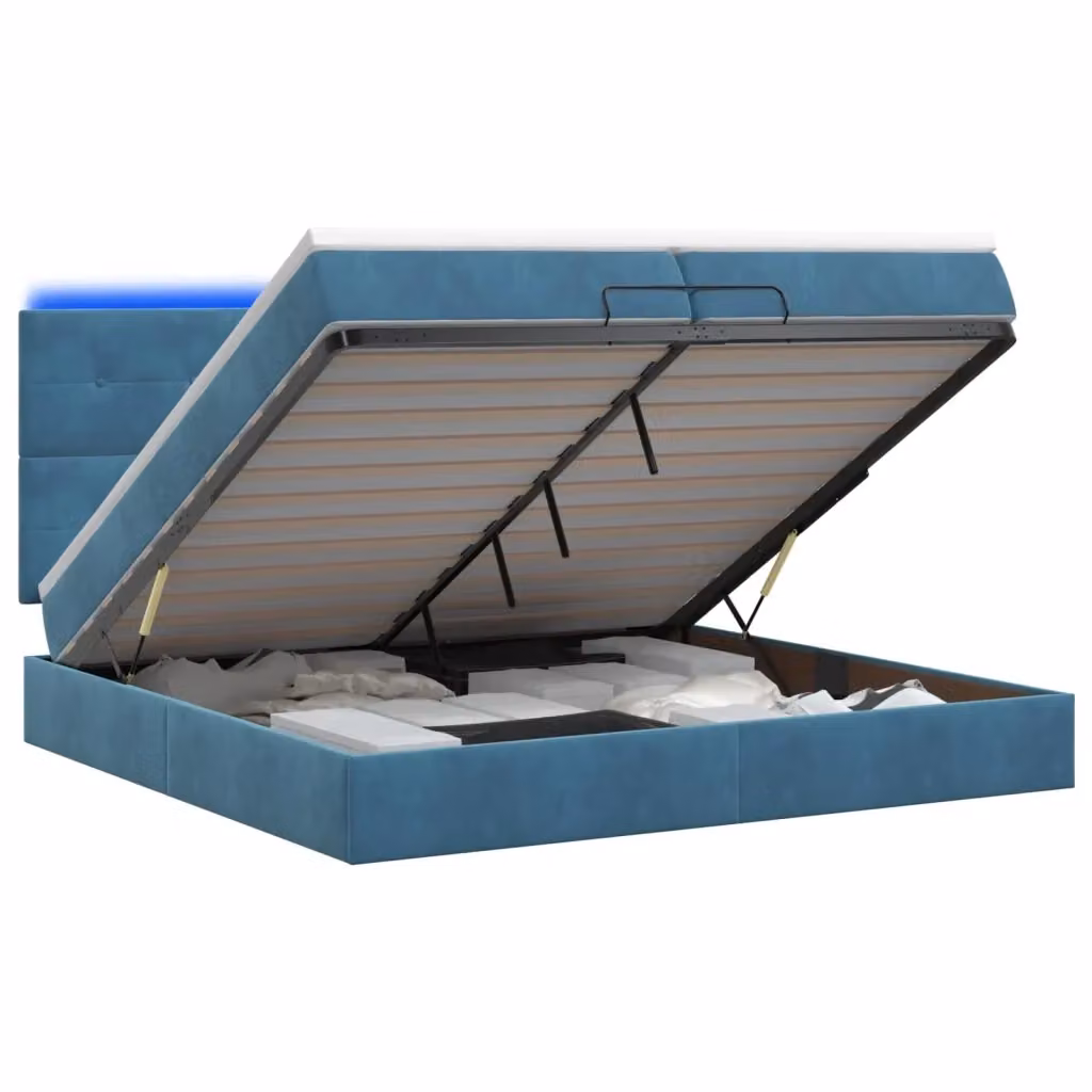 Letto Ottomano con Materasso Ibrido e Illuminazione LED vidaXL, Blu Scuro e Bianco, L/P/H: 200 x 200 x 88 cm – 2