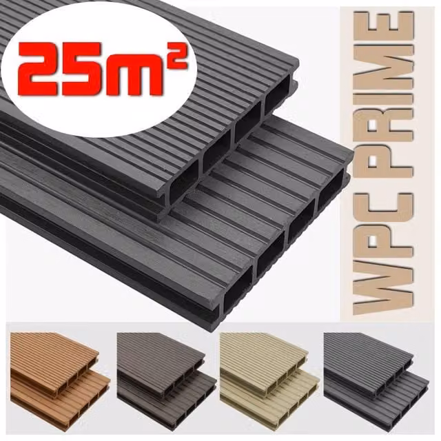 Listoni WPC per pavimentazione decking Grey, L: 14 cm, L: 220 cm, Spessore: 2,5 cm, Copertura: 25 m²