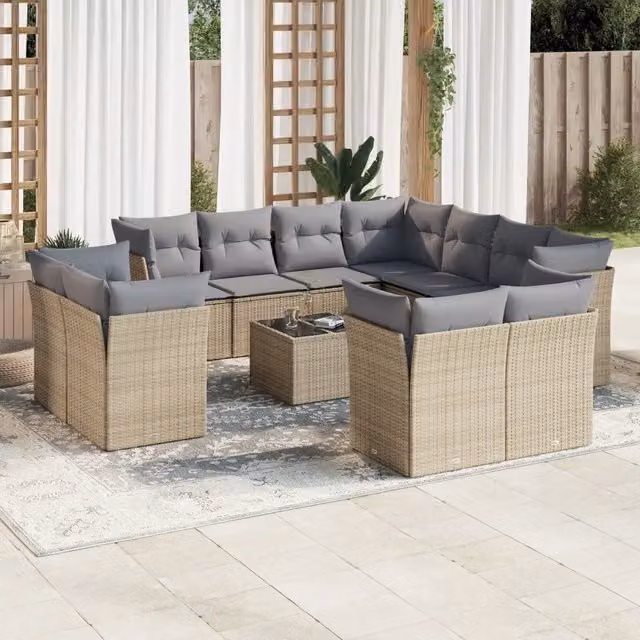 Set di divani da giardino a forma di U VIDAXL in polyrattan con cuscini beige, 12 posti