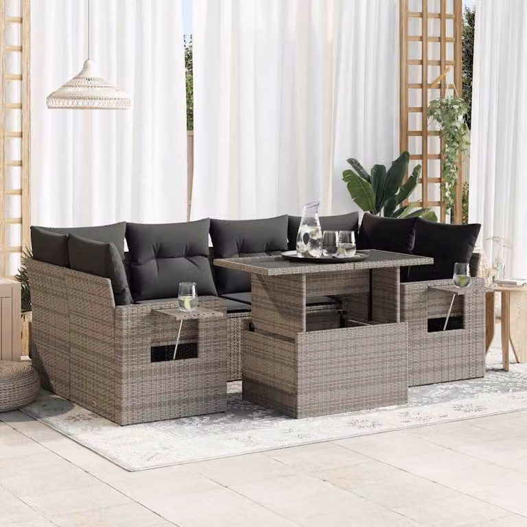 Maison Exclusive - Set Divani da Giardino 7 pz con Cuscini Grigio in Polyrattan