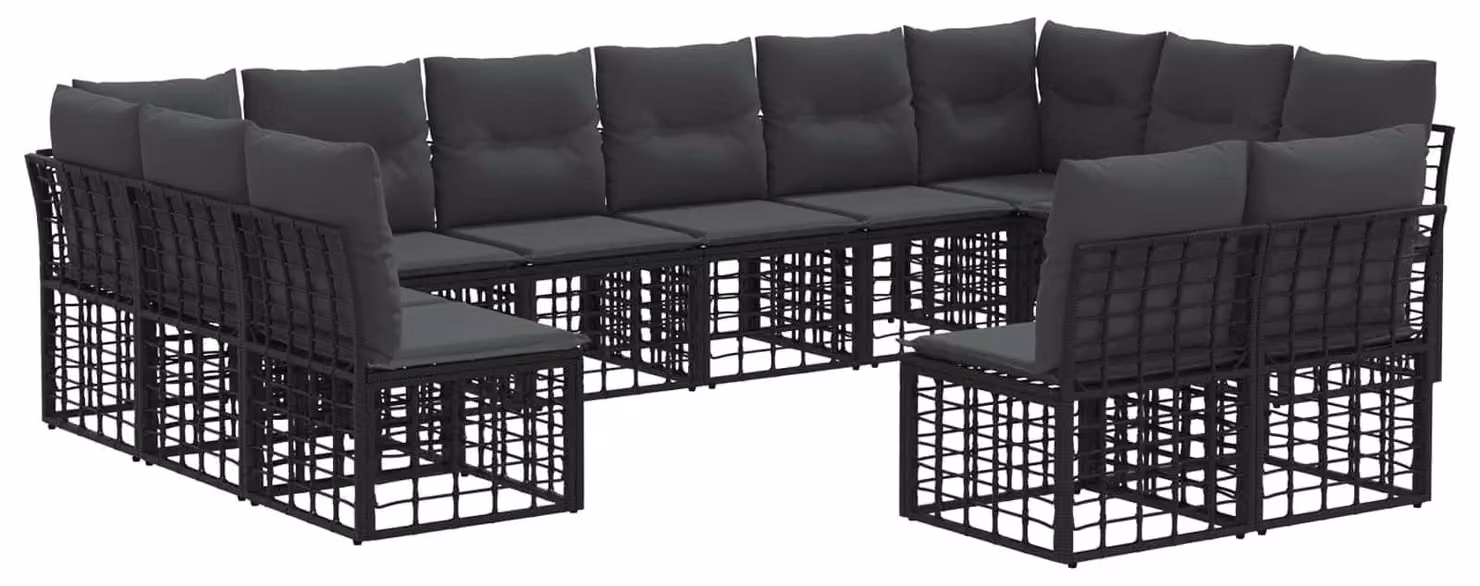 Set di divani da esterno Nero e Grigio scuro Poliestere