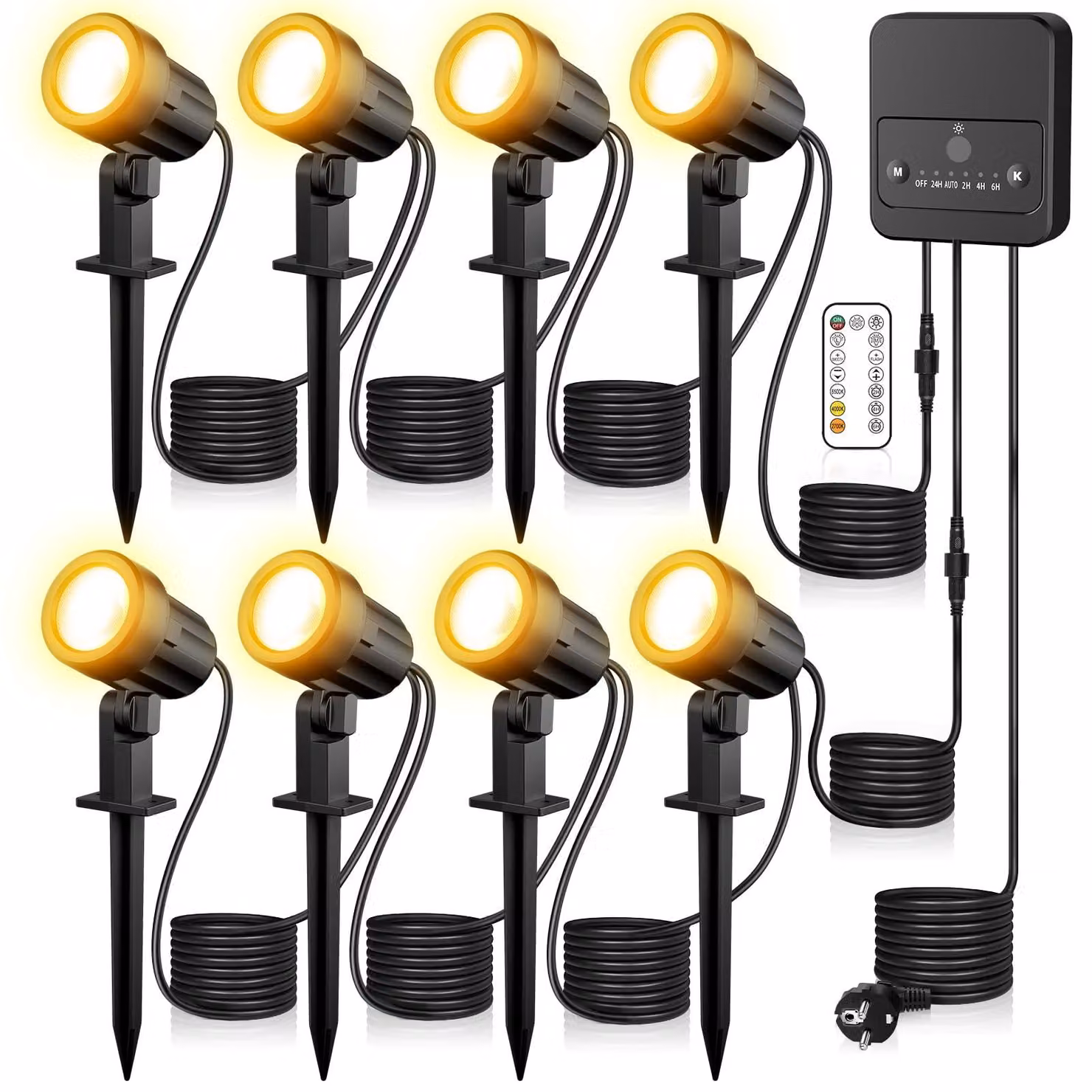 Set di 8 luci da esterno con telecomando, grado di protezione IP66, 3 temperature di colore