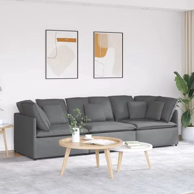 Divano Modulare con Cuscini in Tessuto Grigio Scuro 3321268