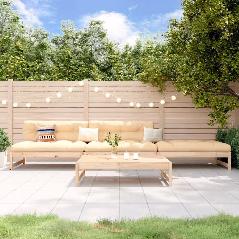 Set Salotto da Giardino vidaXL a Forma di L in Legno di Pino con Cuscini Marrone e Beige