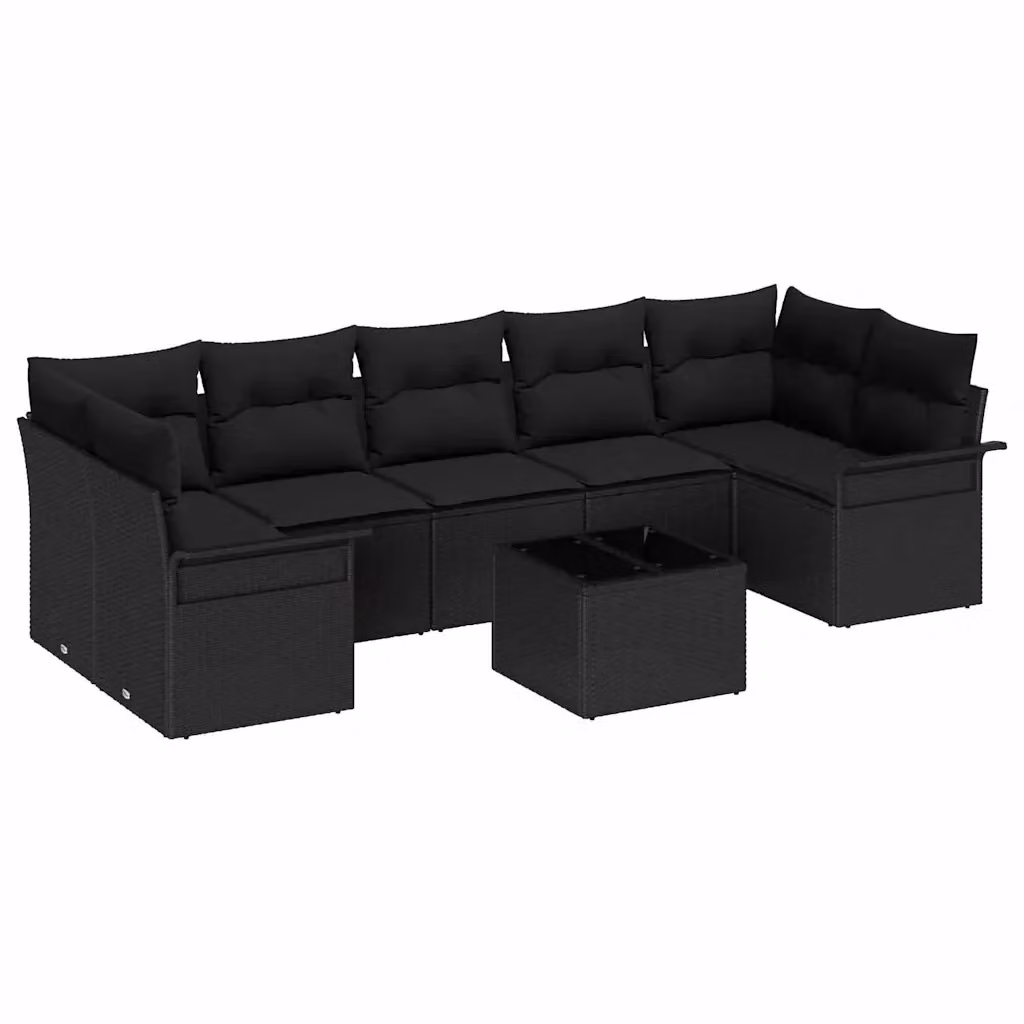 Set Divano da Giardino 8 pz vidaXL Nero con Cuscini e Tavolino in Polyrattan e Acciaio – 2