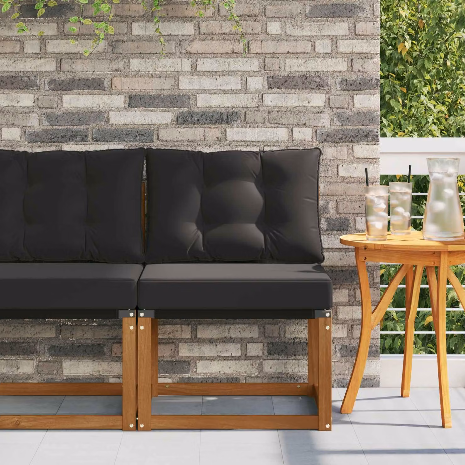 Divano centrale da esterno moderno vidaXL in legno di acacia colore naturale e nero