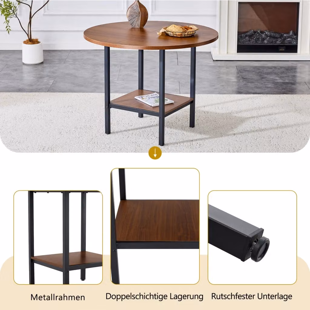 Tavolo da pranzo rotondo OKWISH in MDF e metallo, colore marrone e nero, L/P/H: 100 x 100 x 77 cm – 2