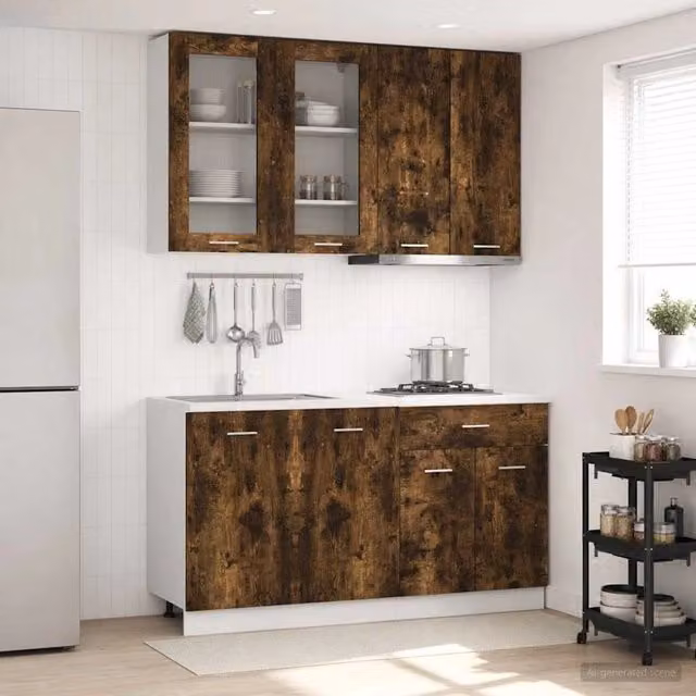 Unità Cucina LYON 4 pz Rovere Fumo Legno ingegnerizzato 3438359