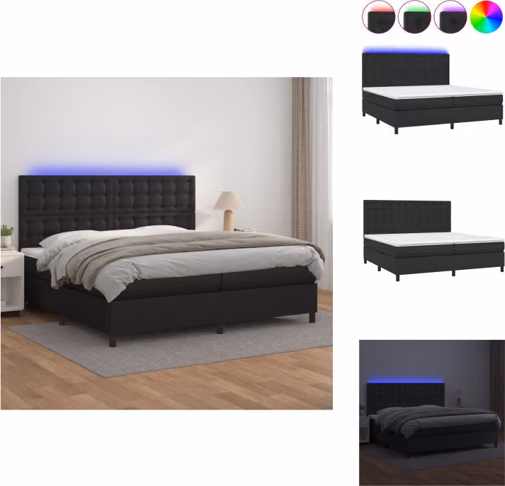 vidaXL Letto a molle con materasso e LED nero 200x200 cm in Similcuoio - Letti e strutture letto