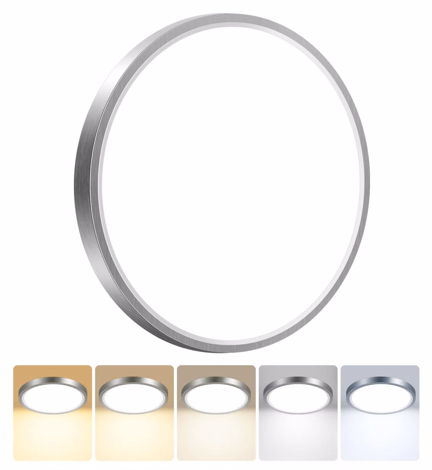 Lampada da soffitto a LED, rotonda, diametro 30 cm, 5 colori, grado di protezione IP54, 18W, finitura nickel