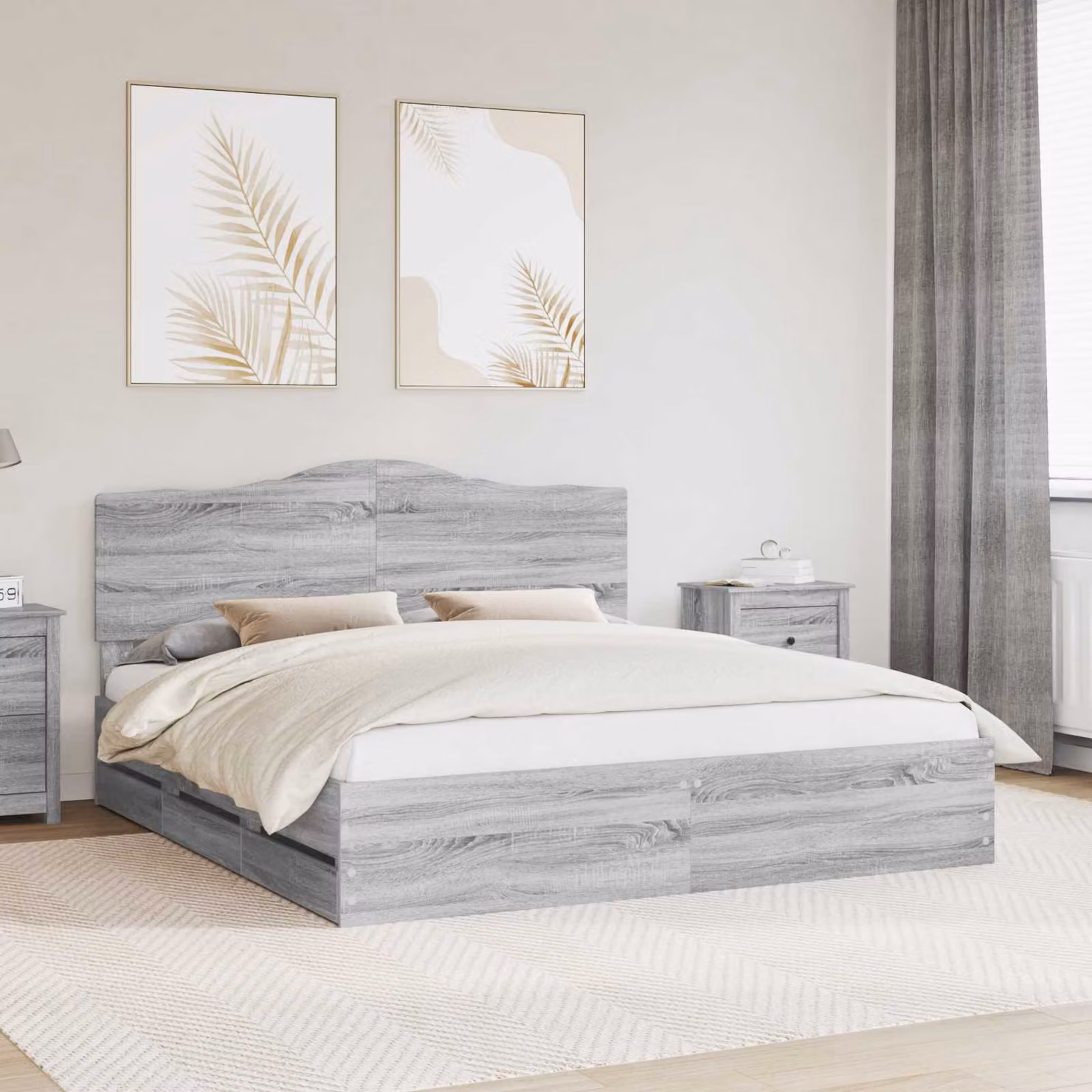Struttura letto con cassetto vidaXL in legno Grigio, L: 180 cm, P: 200 cm, H: 206 cm