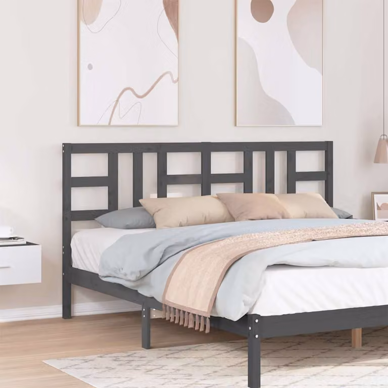 Testiera per letto vidaXL in legno massello di pino, colore grigio, L: 186 cm, P: 4 cm, H: 100 cm