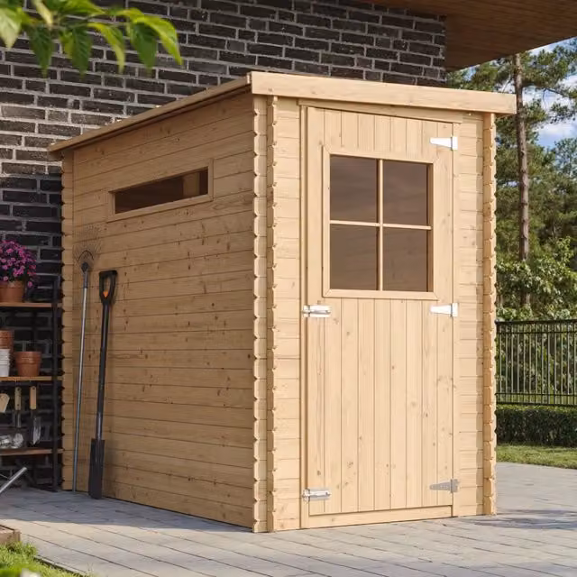 Casetta da Giardino in Legno TIMBELA M306+M306G Grigia con Pavimento Trattato e Finestre