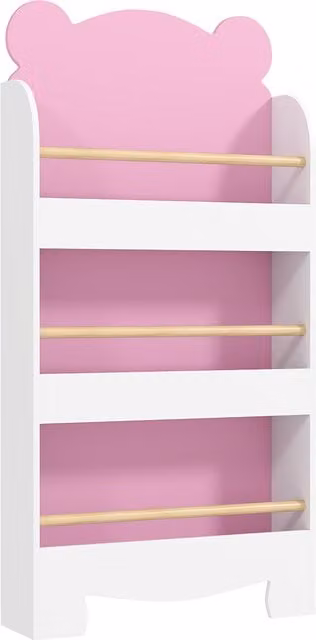 AIYAPLAY Libreria per Bambini con 3 Ripiani a Forma di Orsetto con Barriere Frontali, 55x15x110 cm, Rosa   Aosom Italy