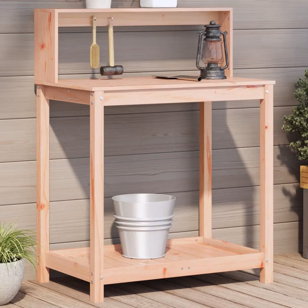 vidaXL Tavolo da giardino in legno di Douglas massello con ripiani, marrone, L 82,5 cm x P 50 cm x H 109,5 cm