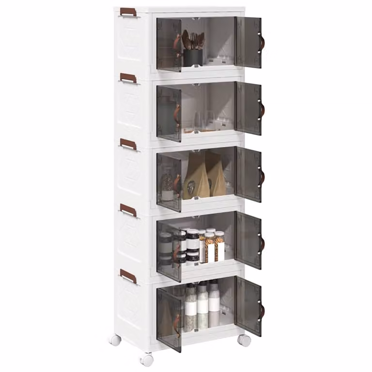 Scatola portaoggetti con ruote vidaXL a 5 livelli, disponibile in bianco o marrone, L/P/H: 48,5 x 29,5 x 139 cm