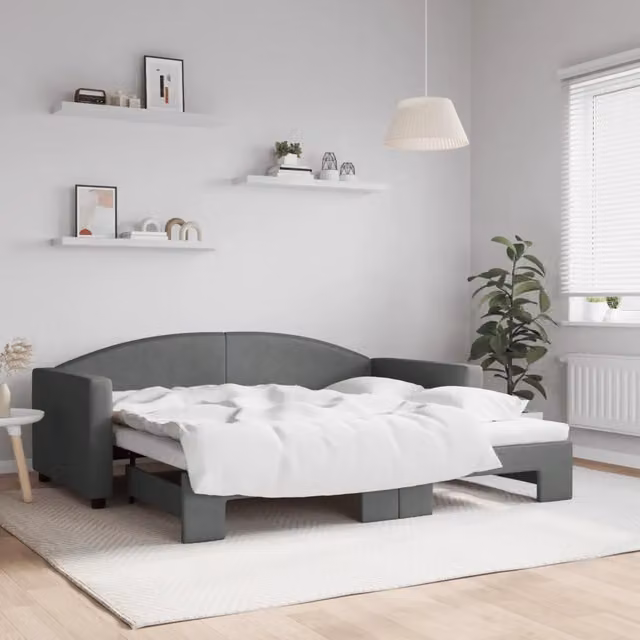Divano Letto con Letto Estraibile-Sofa Letto-Daybed Grigio Scuro 90x190cm Tessuto 137818