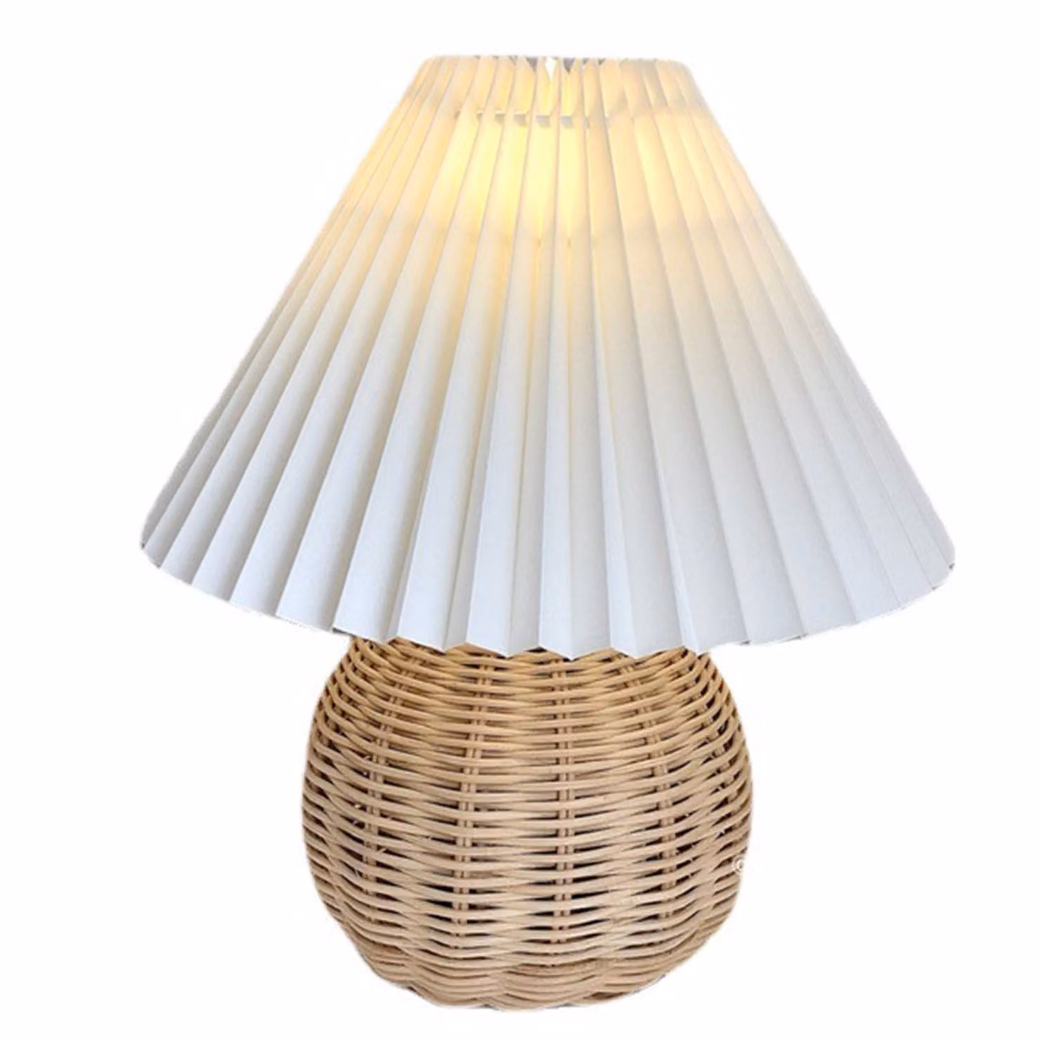 Piccola lampada da tavolo, lampada da comodino, mini lampada per camera da letto, soggiorno, tavolino, rattan, plissettata, estetica, stile vintage