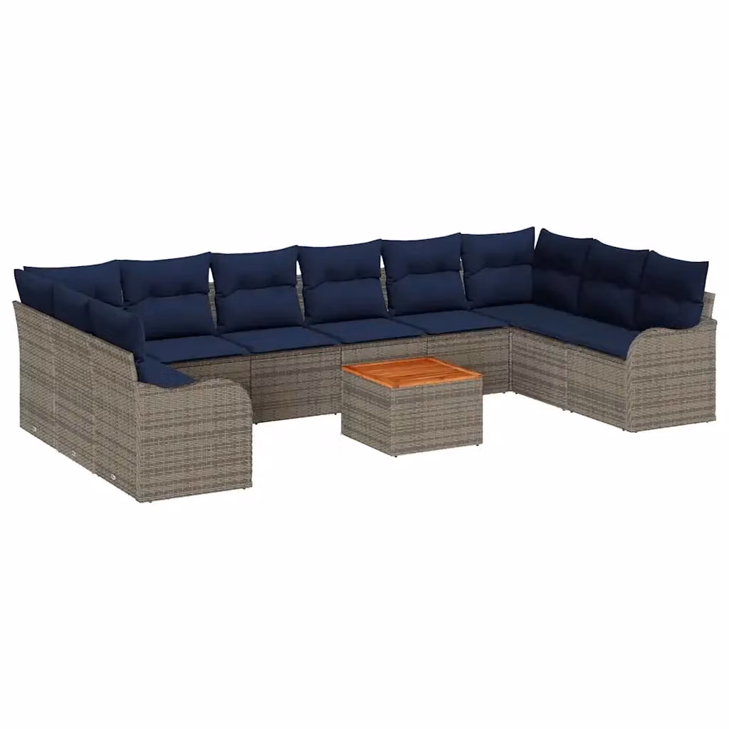 Set Divano da Giardino a Forma di U vidaXL in Polyrattan Grigio con Tavolino e Cuscini, 11 Pezzi – 2