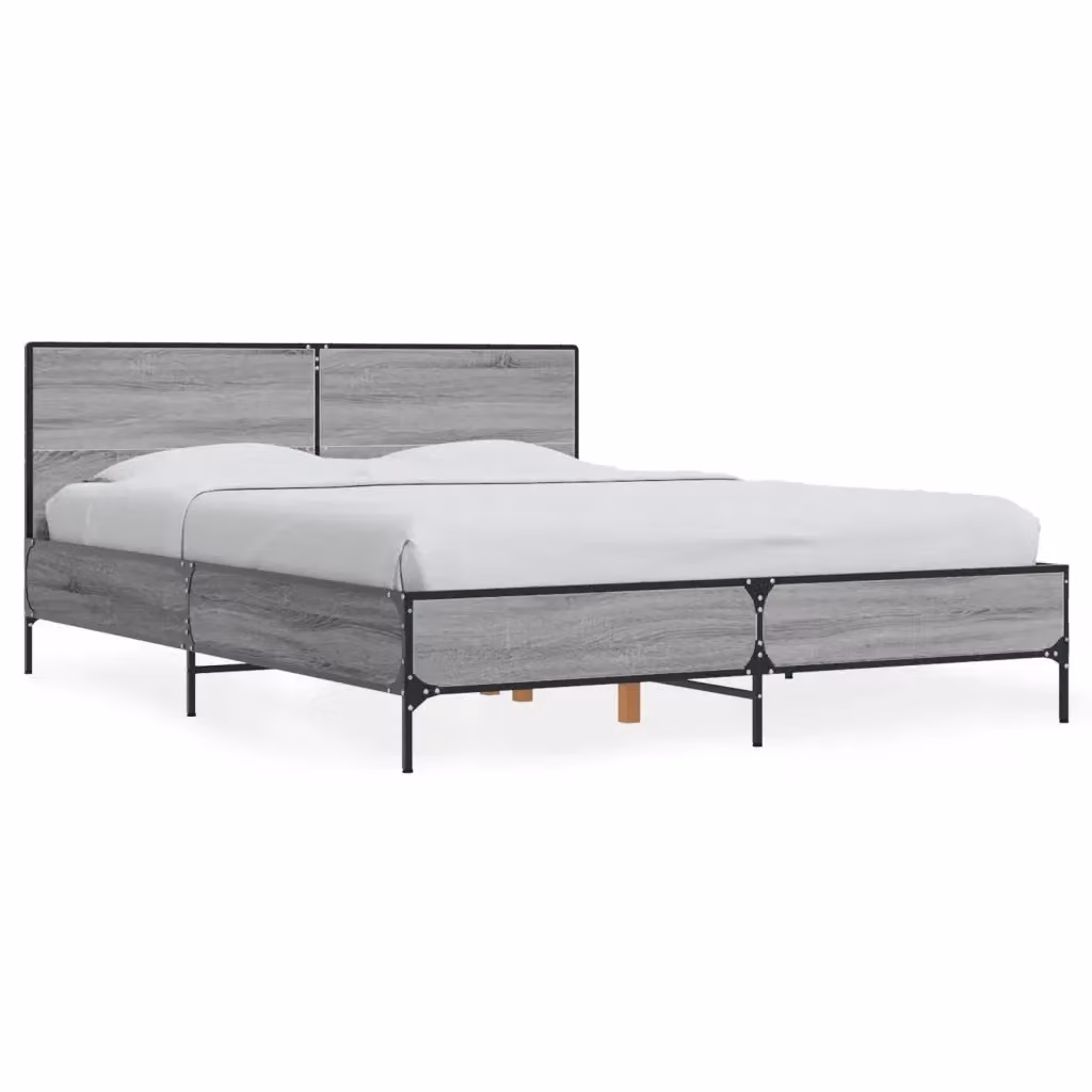 Letto con giroletto Sonoma grigio vidaXL in legno e metallo L/P/H: 140 x 200 x 80 cm – 2