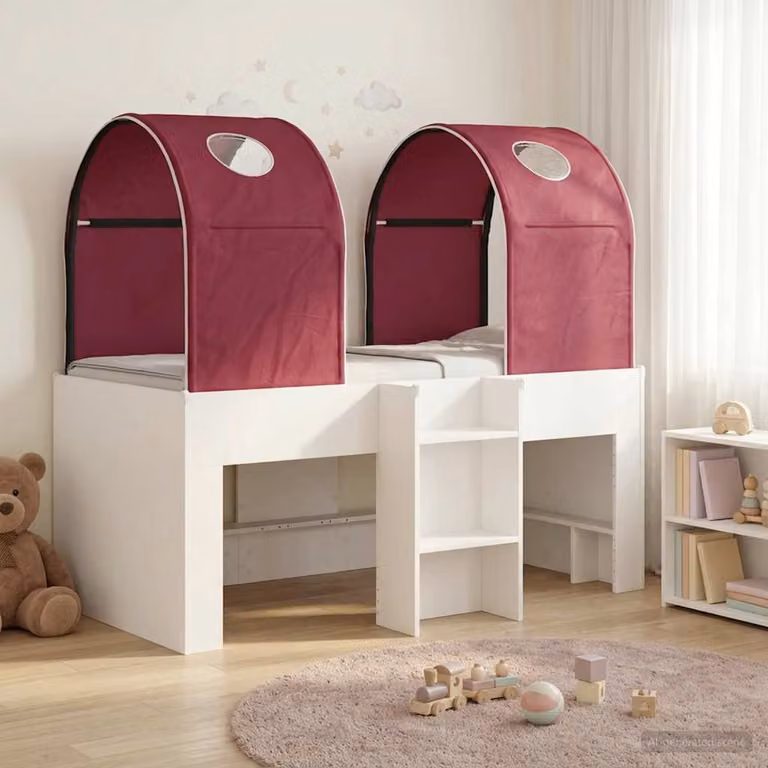 Letto con Tunnel vidaXL in Legno Ingegnerizzato e Tessuto, Bianco e Rosso, L 120 x P 68,5 x H 163 cm