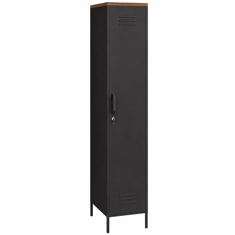 Armadio salvaspazio con anta e ripiani interni e serratura in metallo nero per camera, garage o ufficio L: 46 cm, P: 35 cm, H: 183 cm – 2