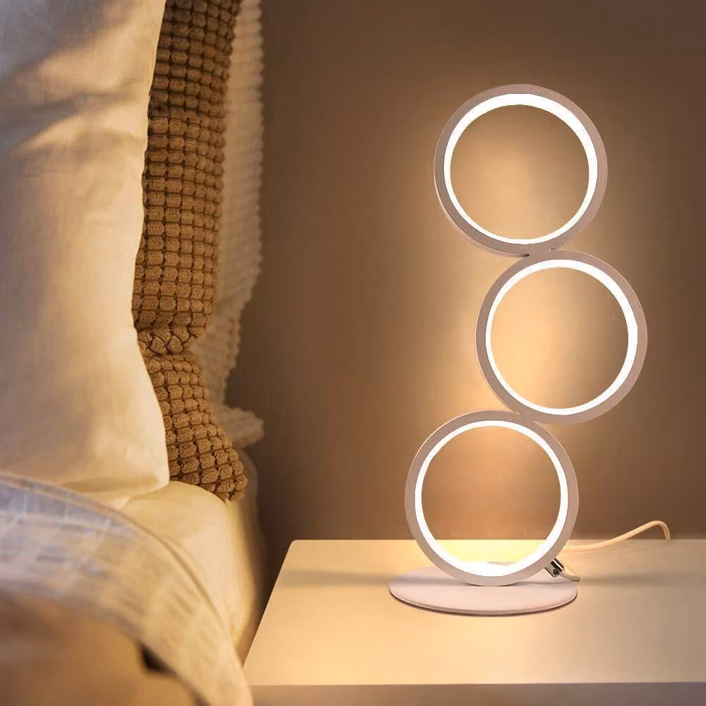 ZMH Lampada da tavolo a LED Dimmerabile Lampada da comodino moderna Lampada da tavolo ad anello in alluminio bianco
