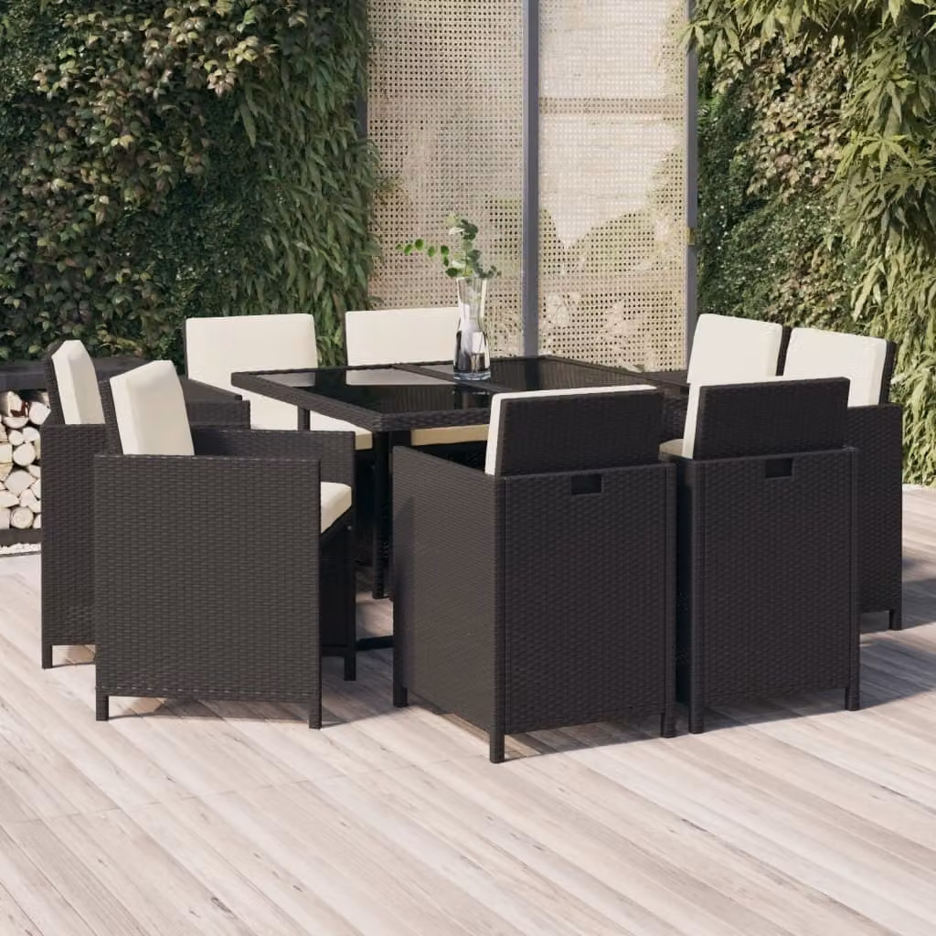 Maison Exclusive - Set da pranzo da giardino da 9 pezzi con cuscini in rattan sintetico nero