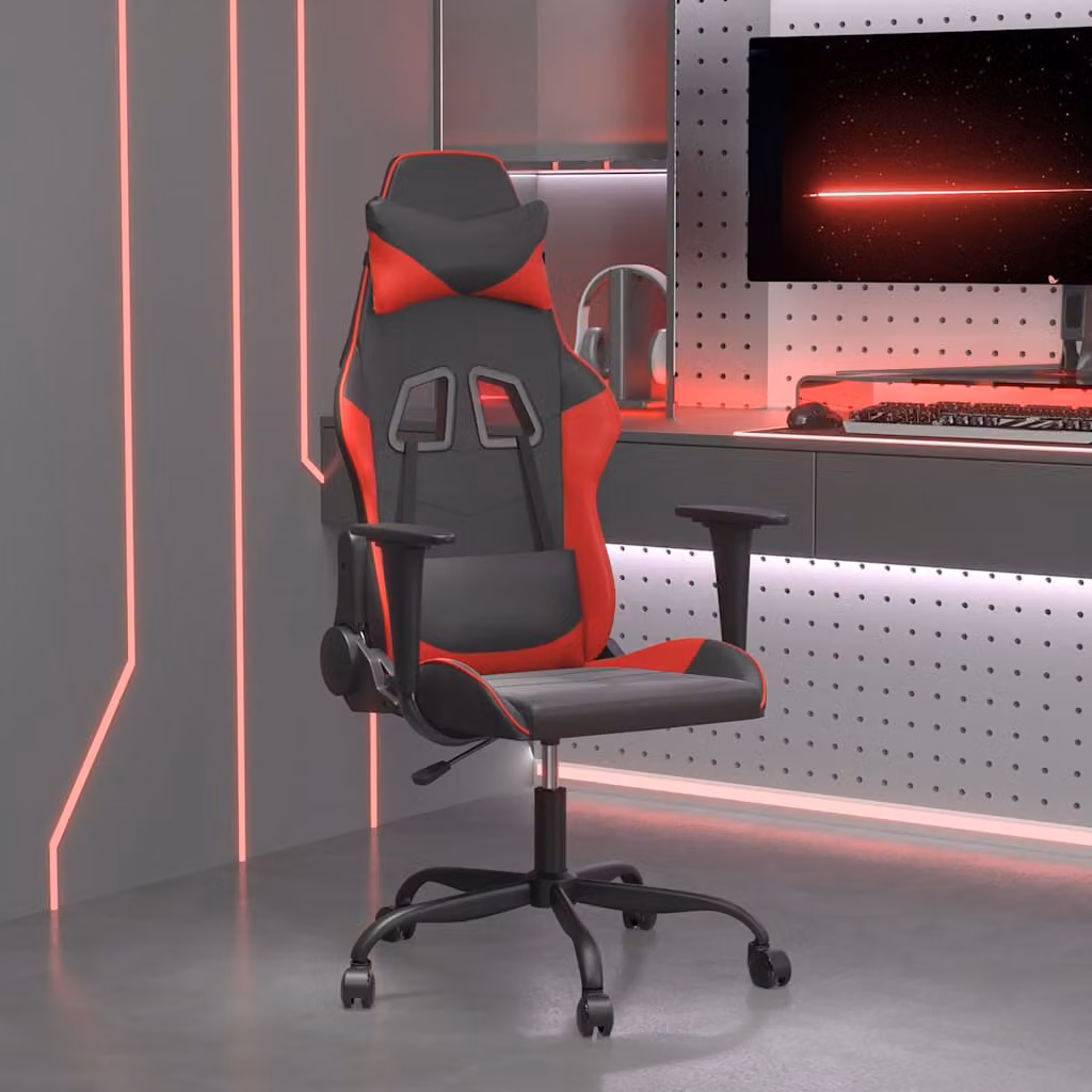 Sedia da Gaming vidaXL in Similpelle Rossa e Nera con Poggiatesta e Ruote