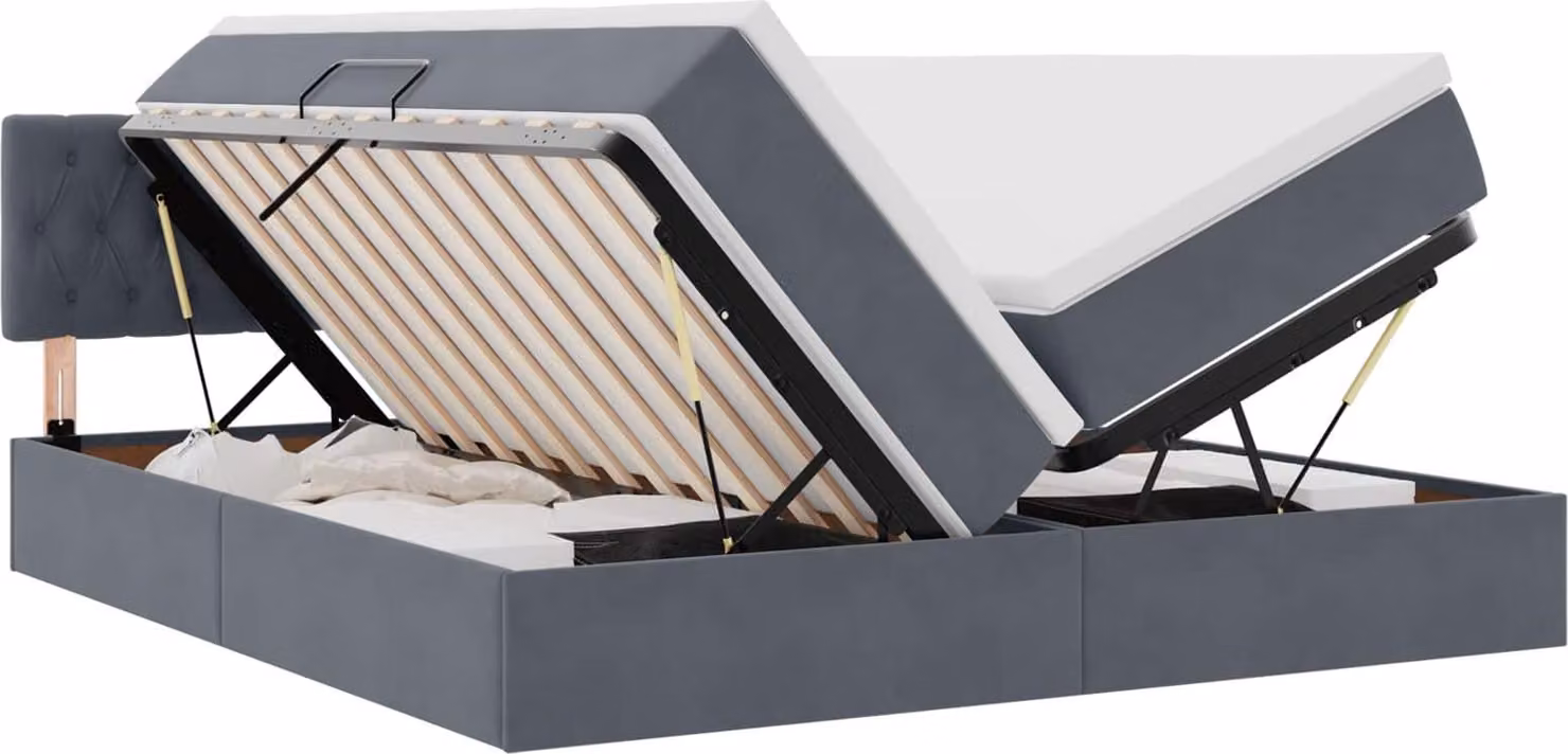 Letto con contenitore LED e materasso Grigio Scuro 180 x 200 cm