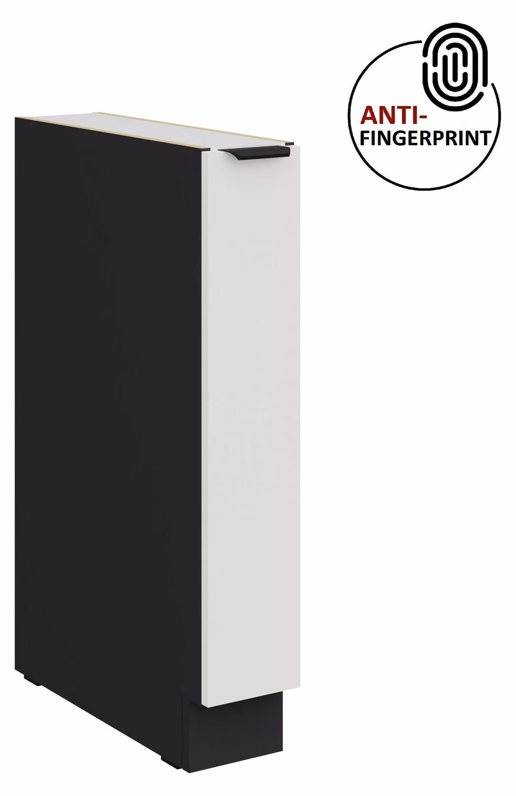 Mobile base da cucina con cassetto estraibile da 15 cm, cucina ARIA bianco ultra opaco + nero opaco, frontali di alta qualità con rivestimento anti-impronta, blocco cucina