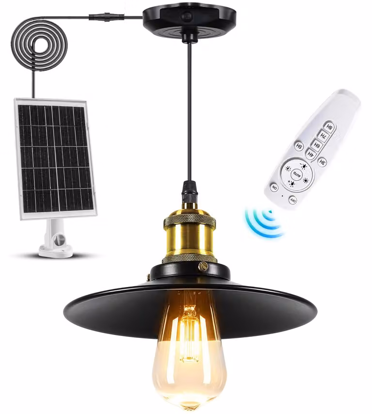 Lampada a sospensione solare, attacco E27, grado di protezione IP65, 1000 lumen, con telecomando, colore nero