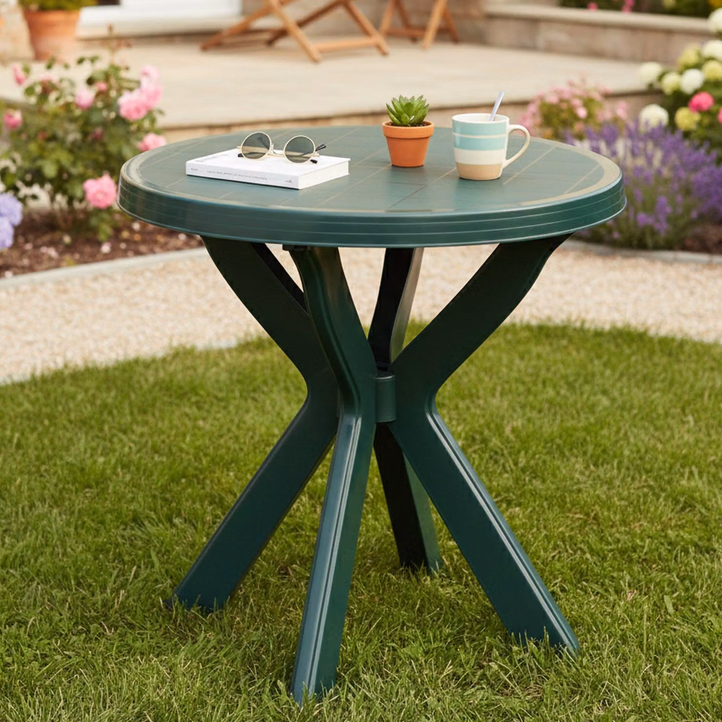 Lorwood - Tavolo da Esterno, 70x70x72h cm Verde, 2 Posti Italy
