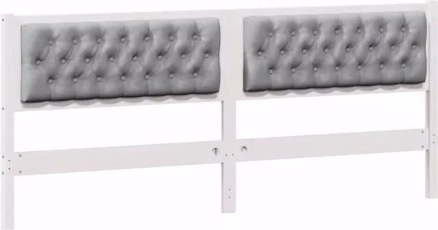 Testata per letto moderna in legno di pino massello e tessuto bianco e grigio L: 205.5 cm, H: 85.5 cm, P: 9 cm