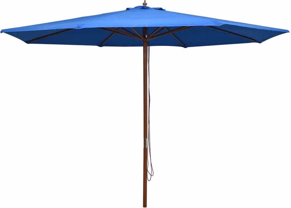 The Living Store Ombrellone con palo in legno 350 cm blu