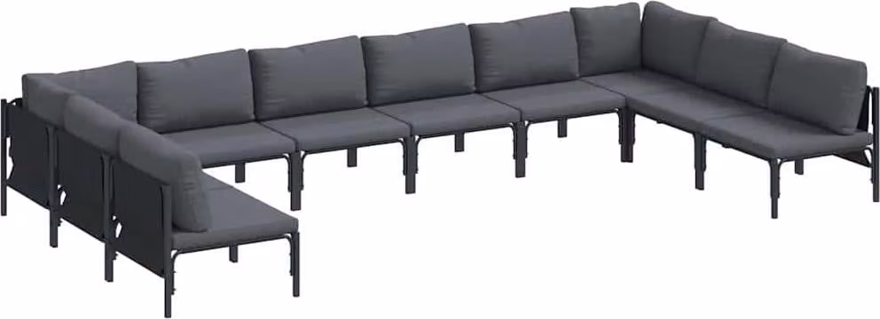 Set Divano da Giardino con cuscino 10 pcs Nero Acciaio