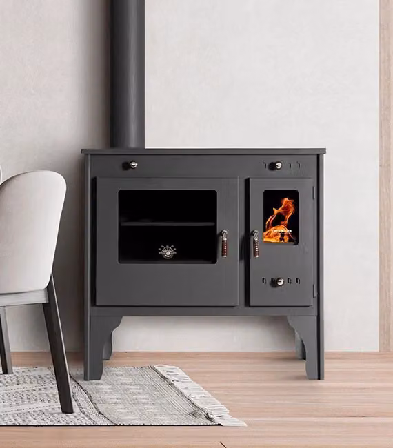 Stufa a legna PROMETEY Retro Eco 7 kW Piastra in ghisa Piano di cottura Stufa a legna SINISTRA