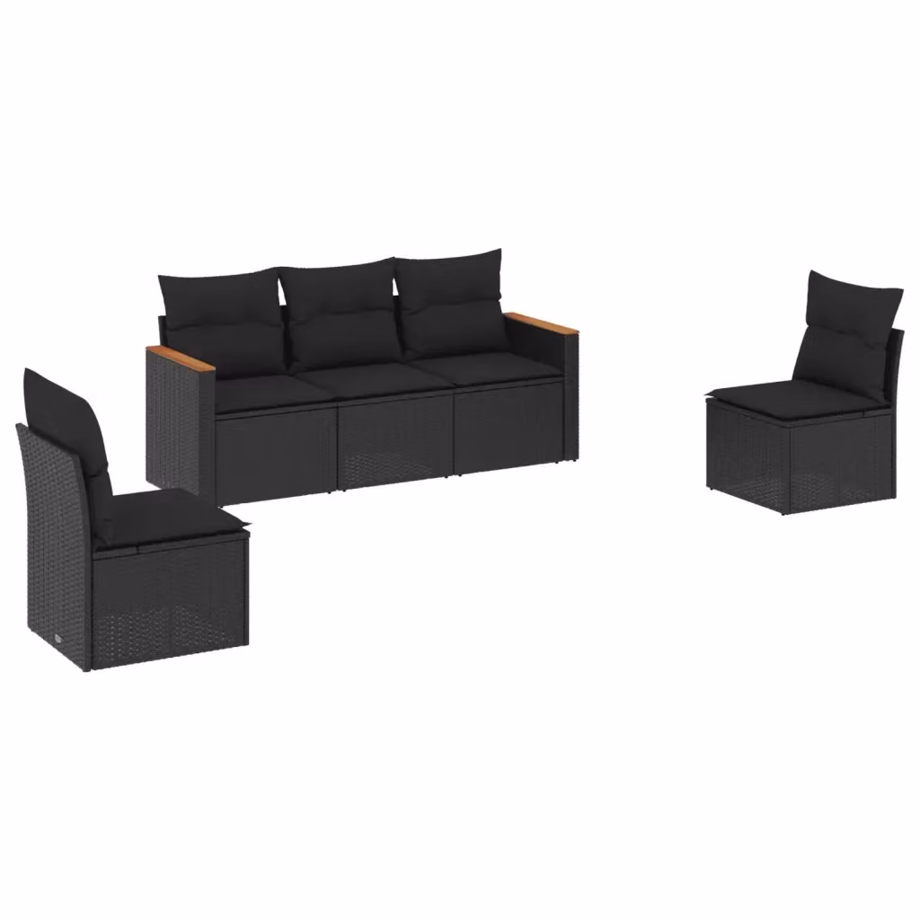 vidaXL Set Divani da Giardino 5 Pezzi in Polyrattan Nero con Cuscini e Struttura in Acciaio Verniciato a Polvere – 2
