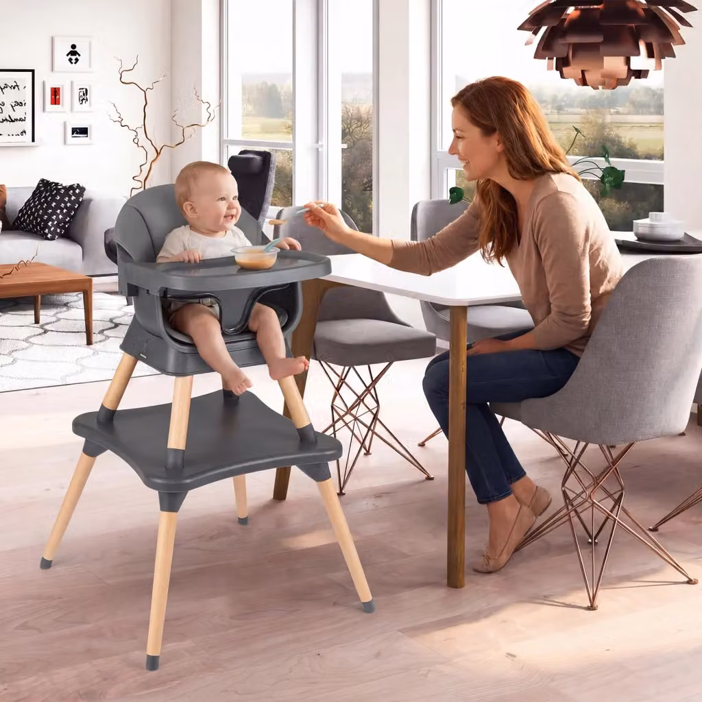 Seggiolone pappa evolutivo per bambini con set tavolo e sedia, cuscino imbottito e cintura di sicurezza, Grigio – 2