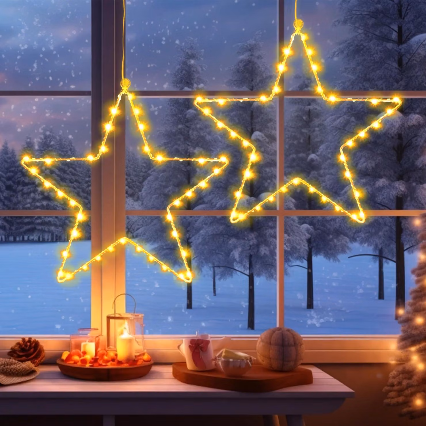 Catena di stelle a LED, 40 luci, luce bianco caldo, con timer, confezione da 2, lunghezza 40 cm