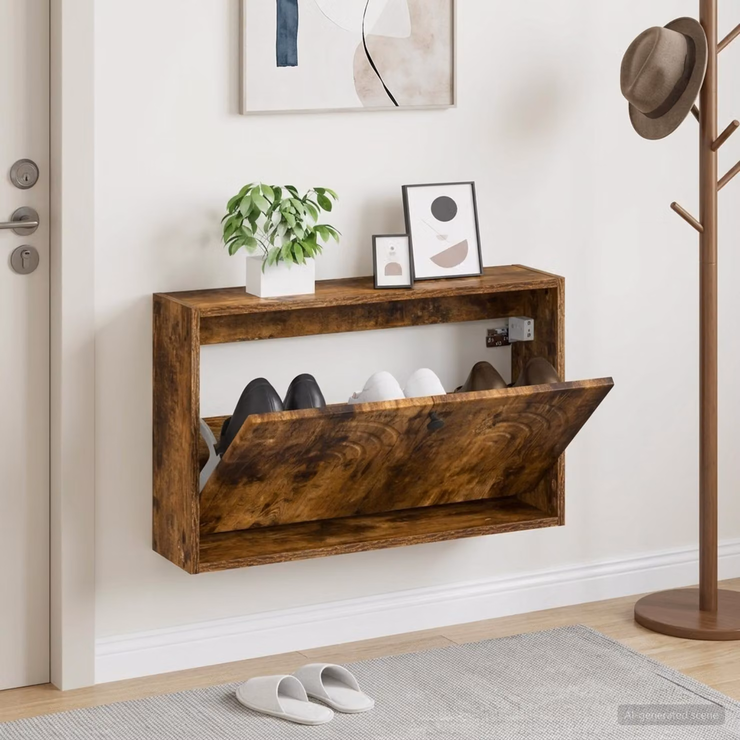 Mobiletto per scarpe da muro moderno vidaXL ALKMAAR in legno e metallo, L: 71 cm, P: 17 cm, H: 43 cm