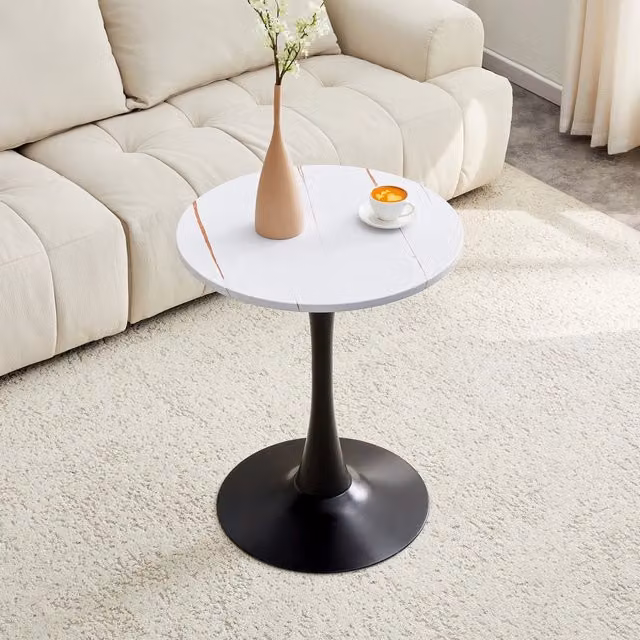 Tavolo rotondo con base centrale in MDF e metallo bianco e nero altezza 72 cm