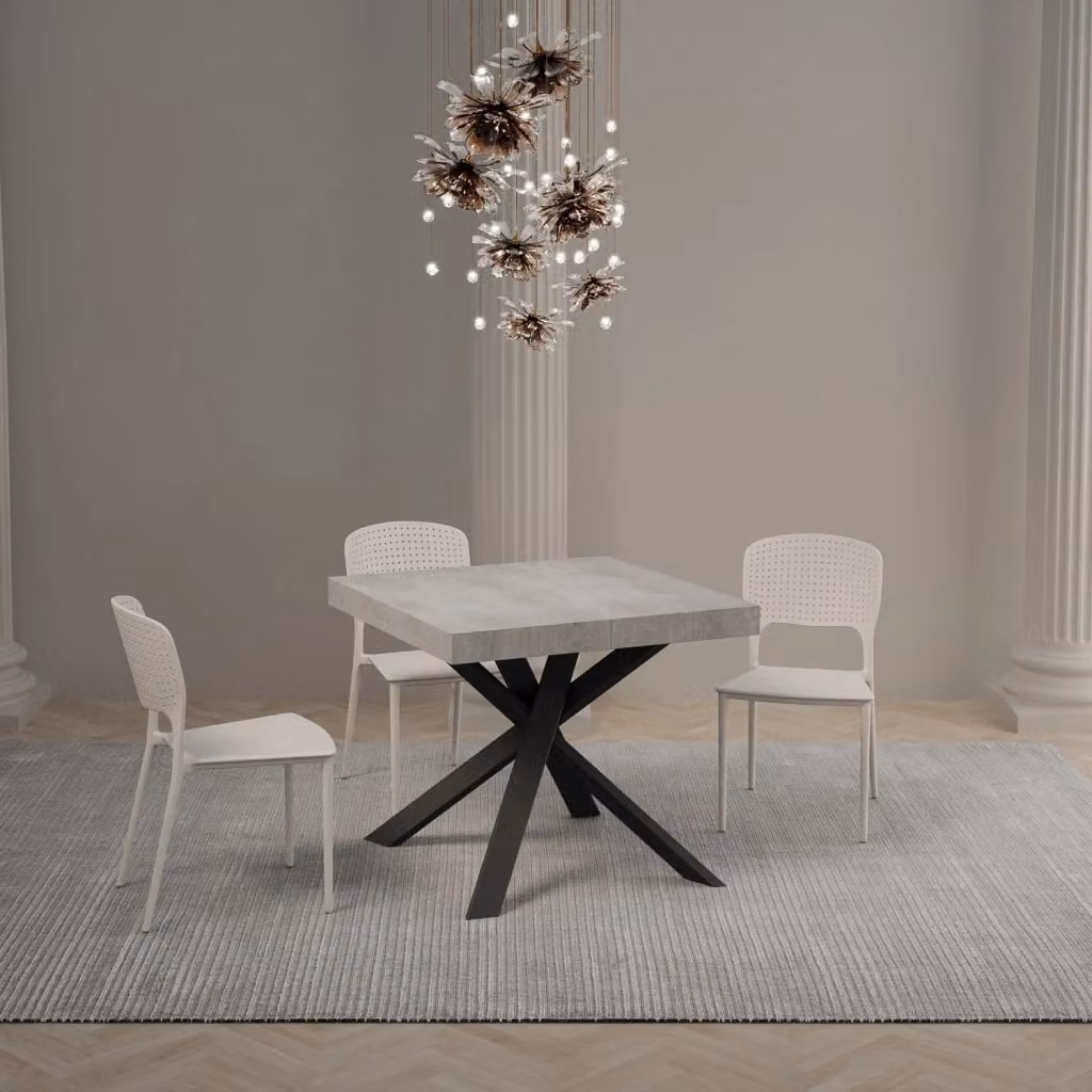 Tavolo da pranzo allungabile Clerk GIORDANOSHOP moderno effetto cemento grigio L/P/H: 90-194 x 90 x 77 cm – 2