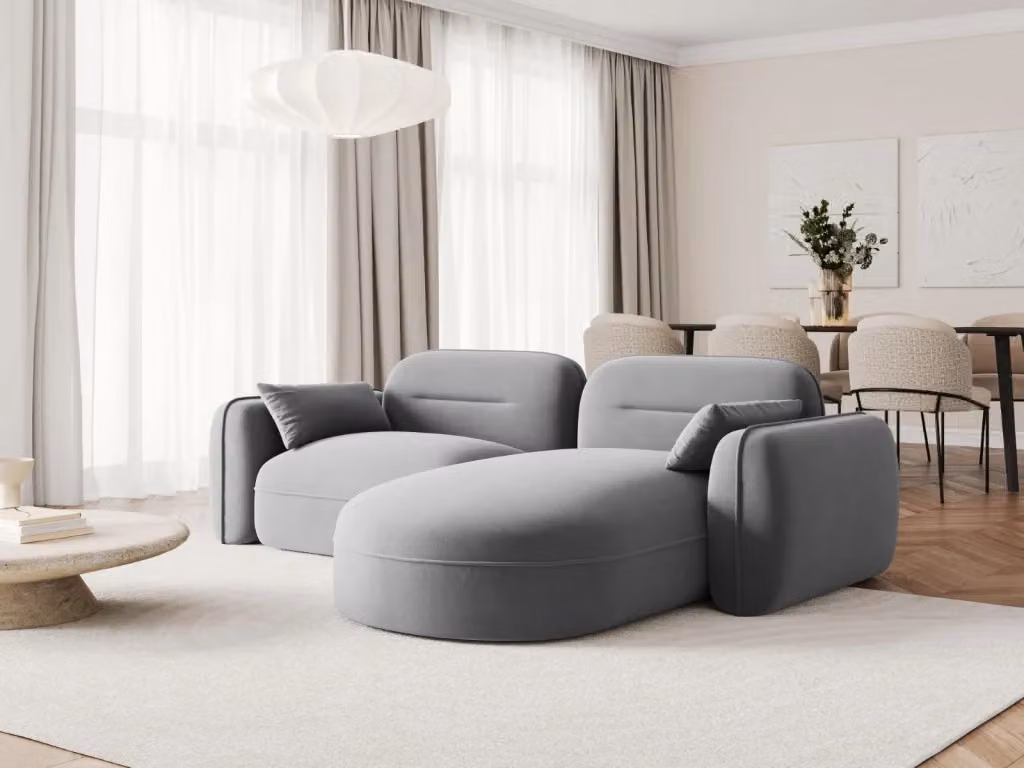 Divano angolare modulare destro Sydney Cosmopolitan Design in velluto grigio, 3 posti, L 230 x P 140 x H 86 cm – 2