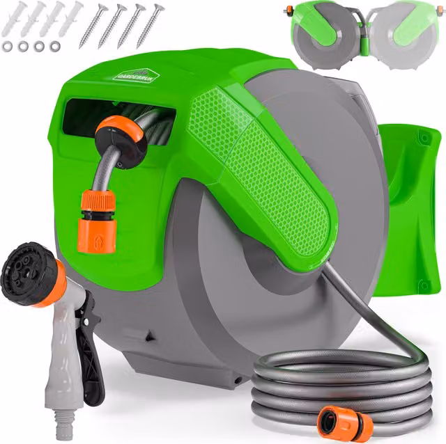Avvolgitubo da giardino automatico Gardebruk con flow control, verde, 30 m – 1