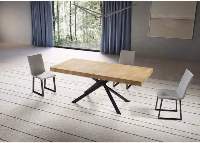 Tavolo allungabile Niket ITAMOBY con telaio a X in metallo Antracite e piano in legno Noce, L: 180-284 cm, P: 90 cm