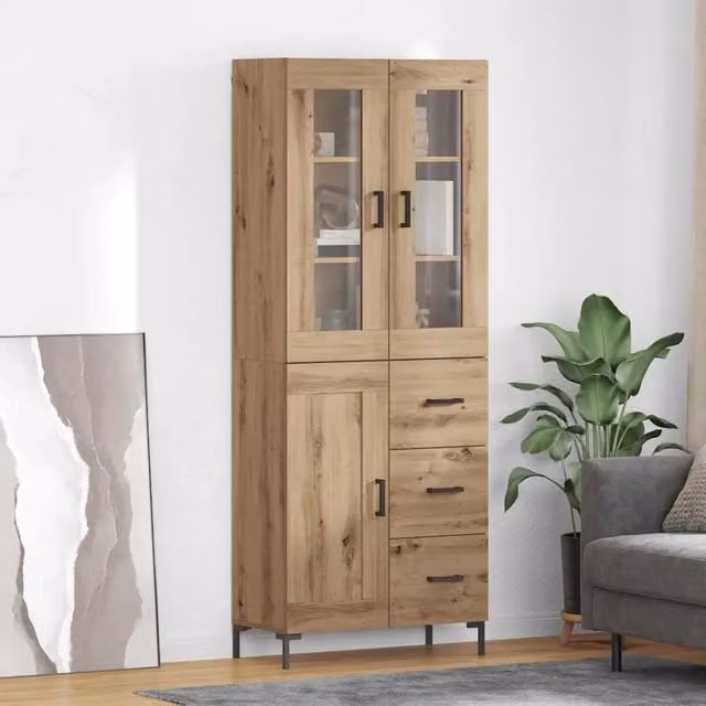 Credenza moderna vidaXL in legno e vetro color marrone con ante in vetro, L/P/H: 69,5 x 34 x 180 cm
